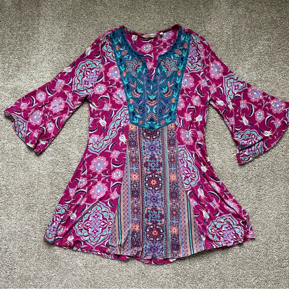 Soft Surroundings Pink and Blue Patterned Top